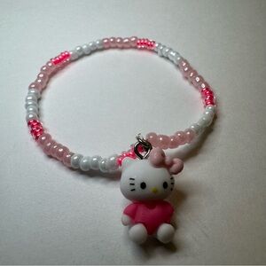Hand Crafted Pink and White Glass Beaded Bracelet with Hello Kitty Charm kids